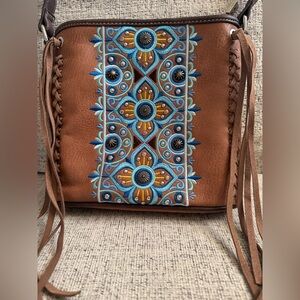 Montana West Brown Bag with Blue Embroidery
